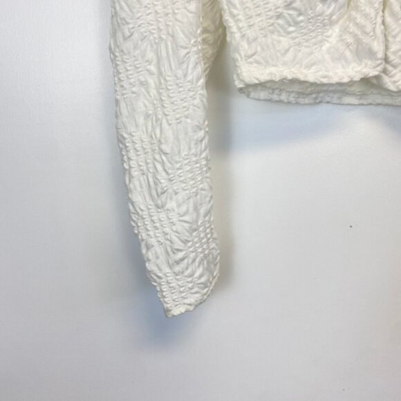 Zara White Puff Shoulder V Neck Crop Top - Picture 3 of 11